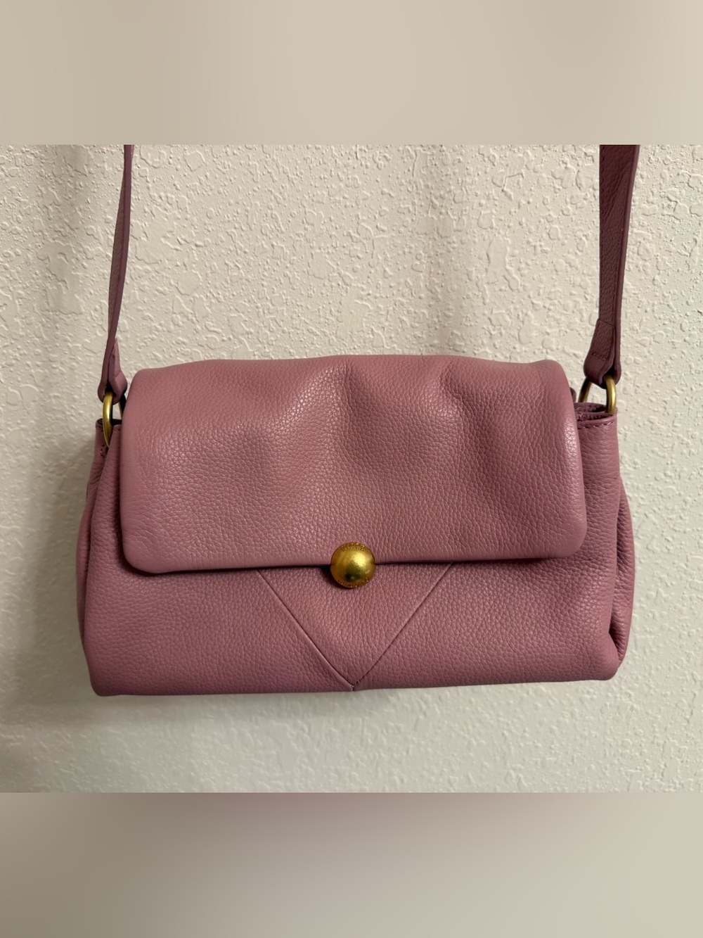 Vince Camuto Mauve Leather Crossbody with Gold Button